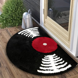 VIKAMA Vintage Vinyl Record-Style Doormat Soft Plush Absorbent Semicircular Foot Mat Non-Slip Bathroom Rug Home Decor