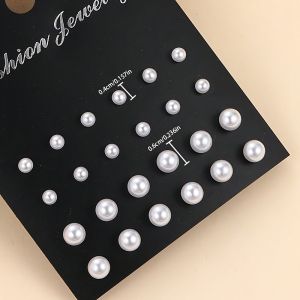 12Pairs Elegant Imitation Pearl Stud Earrings Simple Ball Bead Earring Set Womens Charming Wedding Party Bridal Jewelry