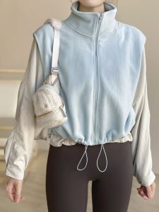 Double-Sided Fleece Vest Yeung Sukhan Womens Sporty Layering Zipper Stand Collar Yoga Outerwear Breathable Polyester Fiber