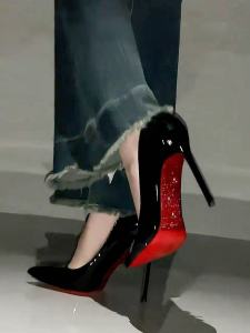 Black Red Soled Rhinestone Wide Fit Women Shoes