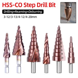 HSS CO M35 Cobalt Step Drill Bit Tapered Spiral Straight Groove Conical Stage Drill Stainless Steel Metal Hole Cutter Cone Tool