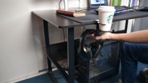 2 in 1  Adjustable Cup Headphone Holder for Desks 360° Rotation Anti-Spill Durable Aluminum Alloy Telescoping Cable Organizer Desktop Cup Holder for Cup Portable Wall Mounted Wine Cup Holder Deskside Water Cup