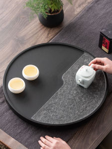 Natural Tea Tray Circular Modern Drainage Living Room Simple Plate Tea Set Home Office Use New Chinese Style
