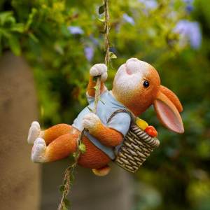 Rabbit Garden Decoration Resin Craft Home Decor Cute Little Courtyard Ornament Outdoor Balcony Wall Hanging Artistic Style
