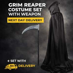 [SG Ready Stock] Adult Black Hooded Cape Grim Reaper Scythe Set 2 Piece Halloween Costume 170cm