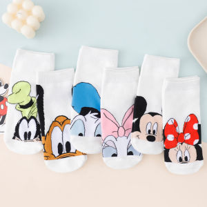 Disney | 5 Pairs of Random Disney Cartoon Cotton Printed Socks Suitable for Both Men and Women in Summer Daily Wear Straight Short Socks