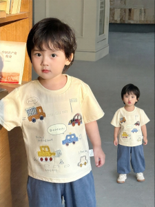 LANWEILIYANG | Cartoon Cotton Short Sleeve T-Shirt for Boys