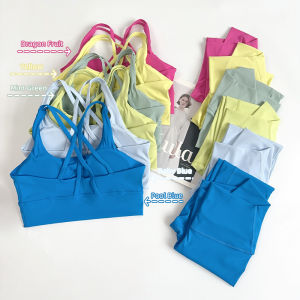 2 Pieces Yoga Set Women Gym Set Workout Clothes Sports Suits High Waist Leggings Cross Straps Fitness Bra Top Running Tracksuit