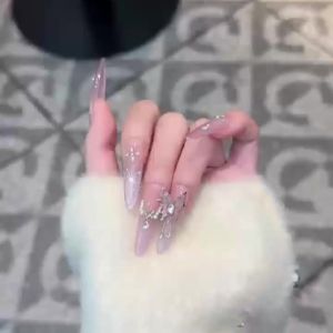 10pcs/Set False Nails Tips Nails Plates Fake DIY Nails Decoration Art Wearing Nail Manicure With Rhinestones Press On Full Cover