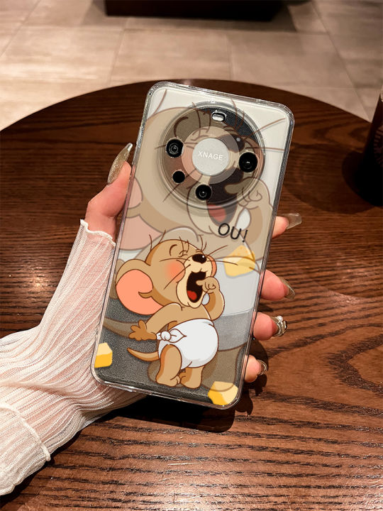 LingRong Huawei Mate70Pro Phone Case Cute Jerry Mate60 New Transparent 50 Lens Protection Cover Creative Pro+ Cartoon Couple Durable Silicone Anti-Fall