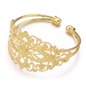 Retro Style Copper Bracelet Flower Filigree Hollow Opening Bangle Bracelets Women DIY Vintage Jewelry Making Findings