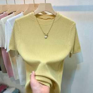 Slim Fit Summer Short Sleeve Knit Top Round Neck