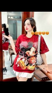 Áo Phông Nữ Chất Liệu Thun Lạnh Cao Cấp Tay Cộc Form Rộng In Nổi Mickey Freesize <65kg Hoài Cheeze