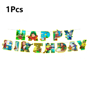 Miniso | 110 Pcs George Monkey Party Decorations & Tableware - George Monkey Banner Balloons Plates Etc George Monkey Birthday Decoration