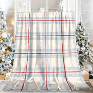 Beast Kingdom | Red Blue Plaid Flannel Blanket Soft Fuzzy Plush Cozy Warm Throw for Sofa Bed Couch Home Decor Gifts