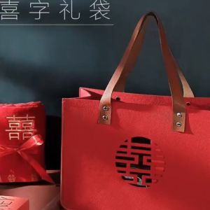 DR Chinese Wedding Bridesmaid Gift Tote Bag Red Felt Lucky Bags Double Happiness Pattern Ceremony Betrothal 礼品袋 幸运袋 伴娘包 伴手礼袋