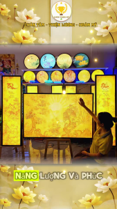 Đèn Hào Quang Trúc Chỉ In Bộ Đôi Tranh Ngang Hoa Sen Trang Trí Bàn Thờ Phật Gia Tiên CDN-01-01
