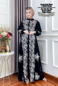 GAMIS CAP JUMBO HITAM PUTIH  LD 120 LENGAN PANJANG MONOCROME RESLETING DEPAN BATIK PEKALONGAN