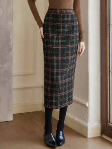 Roey s house | New Year Retro Wool Plaid Half Skirt Set