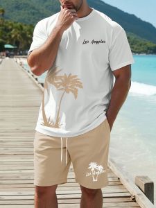 Summer 2025 new mens casual T-shirt and shorts set new sportswear 2-piece set 3D printed fashionable Hawaiian-style street we