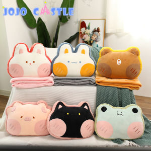 JOJO CASTLE 40x30cm Kawaii Squishy Animals Throw Pillow 2 in 1 Quilt Stuffed Animal Head Seat Cushion Decorate Frog Rabbit Bear Pig Cat with Blanket Gift