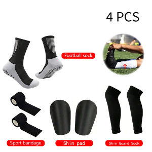 4 PCS Football Accessories Men Women Non-slip Sports Football Socks Bandage Shin Guards Elastic Socks Cover