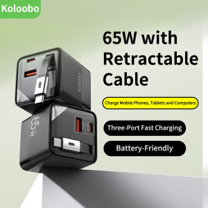 65W GaN Fast Charger with 80cm Retractable TypeC Cable Three-Port USB-C Charging Head for iPhone 16 Xiaomi Samsung Mobile Phone