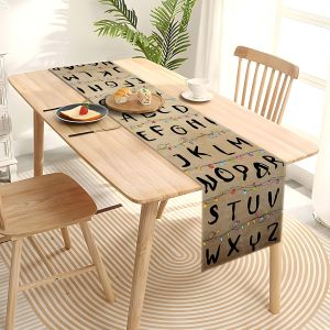 1-Piece Letter Print Table Runner Washable & Durable Universal Table Runner for Home Kitchen Coffee Table & Dining Table