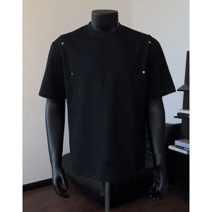 Black Space Cotton Rivet Deconstructed Short Sleeve Mens Summer Commute Boxy Half Sleeve American Heavyweight Shoulder Tshirt