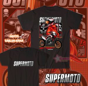 KAOS GAMBAR MOTOR SUPERMOTO-DTF MERAH CAMPUR Tshirt HITAM Kaos lengan Pendek Pria Wanita