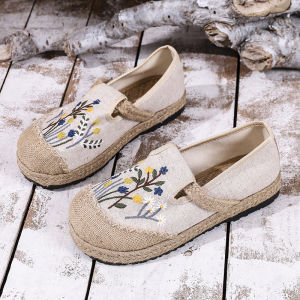 Spring and Summer New Arrival Embroidered Old Beijing Cloth Shoes Womens Flats Breathable Ethnic Style Shoes Student Linen Straw Fisherman Shoes