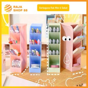 Rak Mini 4 Sekat Tempat Penyimpanan Alat Tulis Gunting Rak Laci Sendok 4 Slot Serbaguna