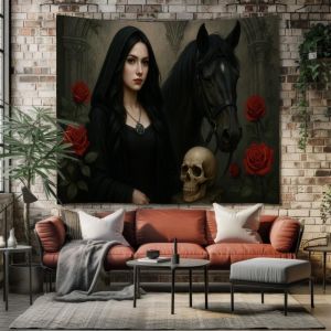 VIKAMA Gothic Phù Thủy Ba Nữ Thần Mặt Trăng Tấm Thảm Phượng Hoàng Họa Tiết Thẩm Mỹ Treo Tường Cho Phòng Ngủ Phòng Khách Trang Trí Nhà