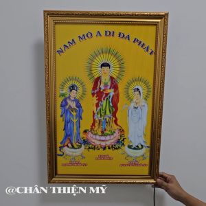 Tranh Phật Tây Phương Tam Thánh Có Đèn Trang Trí Bàn Thờ Treo Tường Phòng Thờ DTPTT-62