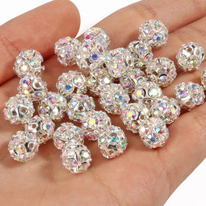 50pcs 6/8/10mm AB สีโลหะคริสตัลลูกปัด Rhinestone Ball Shape ลูกปัดแบบหลวมสําหรับเครื่องประดับ DIY ของขวัญสร้อยข้อมือ