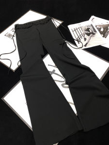 Casual Flared Pants Womens Low Waist Floor-Length Drawstring Ruffle Hem Street Style Thin Material Long Pants