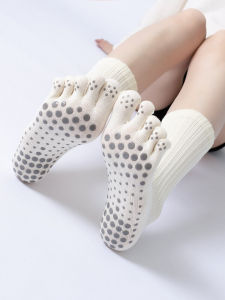 Womens Yoga Socks Five Finger Anti-Slip Professional Medium Tube Dance Pilates Indoor Training Low Pressure Long Socks Autumn Winter