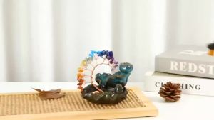 1pc Natural Crystal Seven Chakra Gravels a ceramic 7 flowing backflow cones featuring Phoenix Tail Lucky Tree Healing Gemstone O