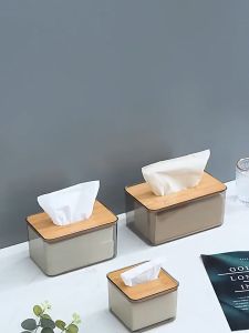 Transparent Tissue Box Wooden Bamboo Cover Toilet Paper Roll Box Tissue Holder Container Napkin Storage Box Kotak Tisu