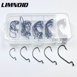 Limnoid 50Pcs Hook Set High Carbon Steel Sharp Fishing Hooks with 5 Assorted Sizes for Soft Plastic Lures Weedless Rig Bass Pike