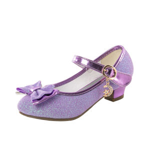 Girls Sandals Rhinestone Butterfly Latin Dance Kids Shoes Children High Heel Princess Shoes Glitter Leather Party Dress Wedding