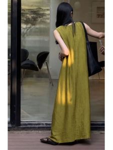 YUFUQING | Elegant Green Sleeveless Dress Womens Summer Sleepwear Slimming Age-defying Loose Style Long Dress High-end Premium Quality