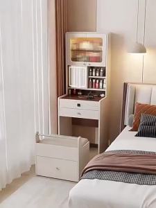 HETU | Modern Minimalist Small Solid Wood Bedroom Vanity with Flip Mirror Storage