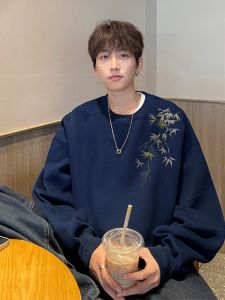 New Chinese Style round Neck Sweatshirt Mens Spring Autumn Loose Casual Clothes Heavyweight Trendy Brand Couples Clothing