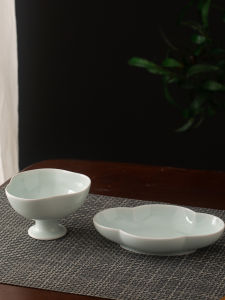 Jingdezhen Blue Porcelain High Footed Bowl Dessert Plate Restaurant Hotel Dining Utensils Underglaze Coloring Elegant Sense