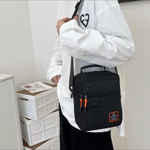 Mens Fashion Outdoor Nylon Crossbody Bag Single Shoulder Waterproof Vertical Backpack Casual Leisure Handbag