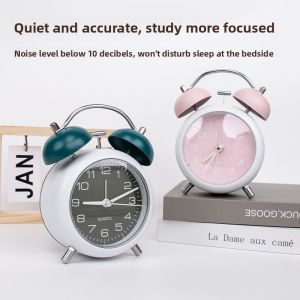 MONLEYTA | Bedside Quartz Clock Loud Alarm Clock Childrens Bedroom Small Night Light Metal Shell Battery Powered Student Special Clock