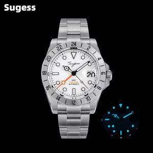 Sugess Men Watch GMT Automatic NH34 Movement 100M Waterproof Mechanical Wristwatches Dome Sapphire Crystal Limited Bracelet S463