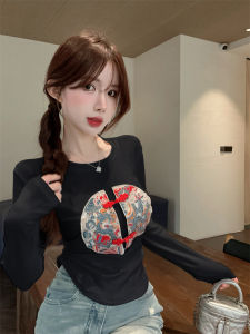 GUZILIAN | Elegant Chinese Style Embroidered Long Sleeve Womens Base Shirt Slim Fit Spring New Style Street Fashion Trend Top