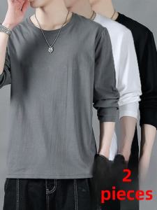 100% Pure Cotton Long Sleeves T-Shirt Men Spring and Autumn Fashion Trendy Handsome Thin Autumn Clothes Mens Plus Size round Neck Bottoming Shirt